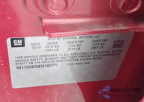 2014 Chevrolet Impala 2Lz из США, поврежденный, VIN 1G1155S30EU145770